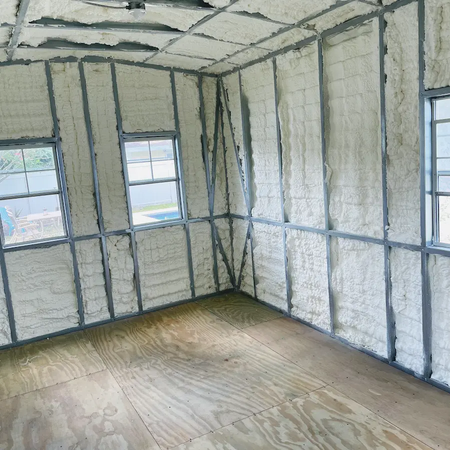 Closed-cell spray foam insulation applied to wall cavities in a residential project in Fernley